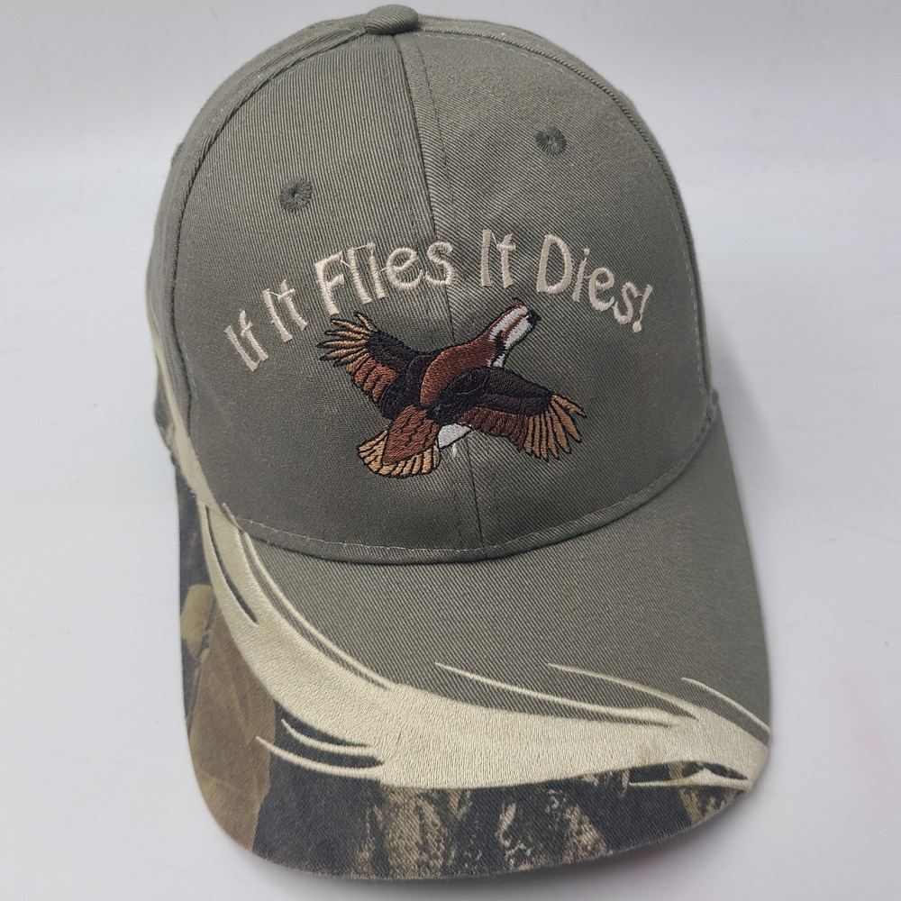 Vintage Pheasant Hat Adjustable (Fits Small)‎ Gray Camo If It Flies It Dies Hunt